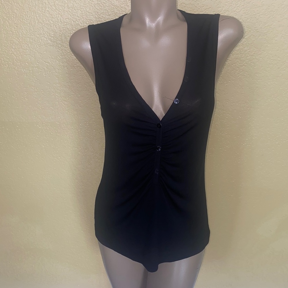 Lida Baday Sophisticated Black Tank Top w Button Accents XL